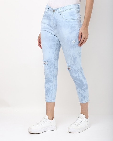 Buy Calvin Klein Jeans Women Light Blue Straight Fit Distressed Jeans -  NNNOW.com