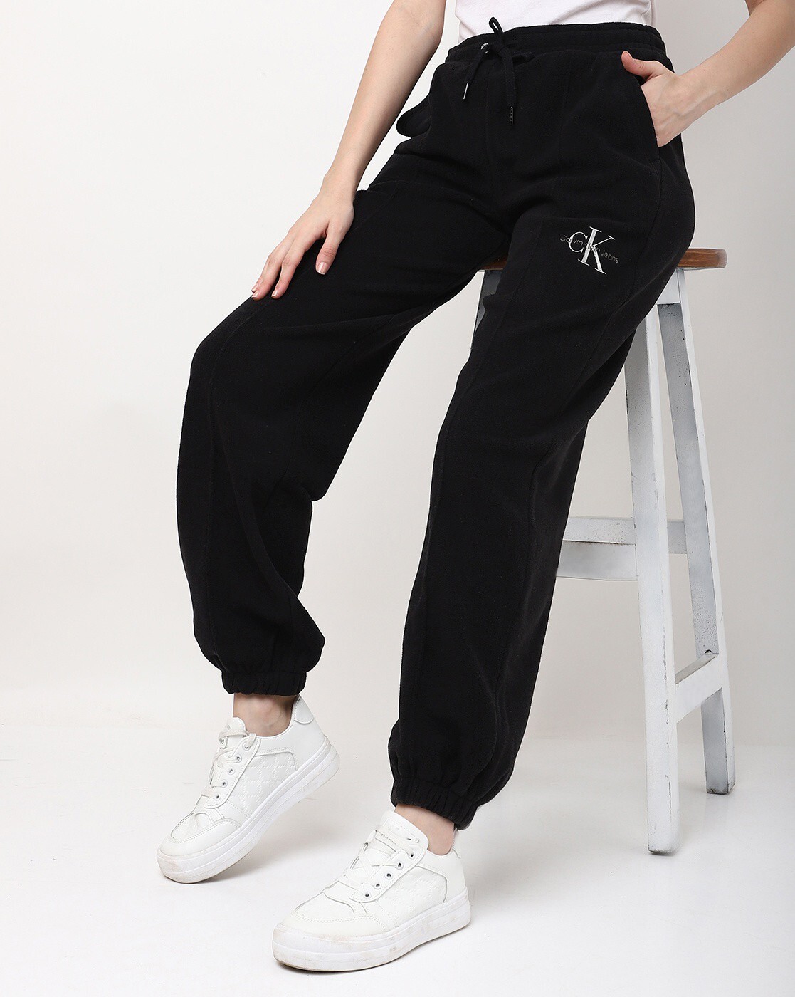Calvin Klein jumbo logo full length rib cuff sweatpants in black -  ShopStyle Activewear Pants