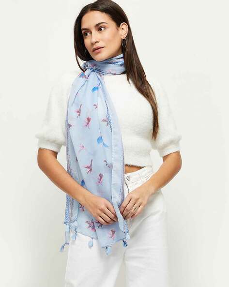 Novelty Print Scarf with Tassels Price in India