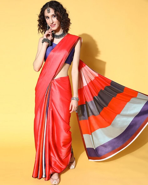 Scarlet Satin Saree – Shaaradi