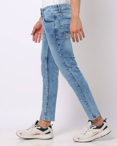 Heavily Washed Cropped Fit Jeans