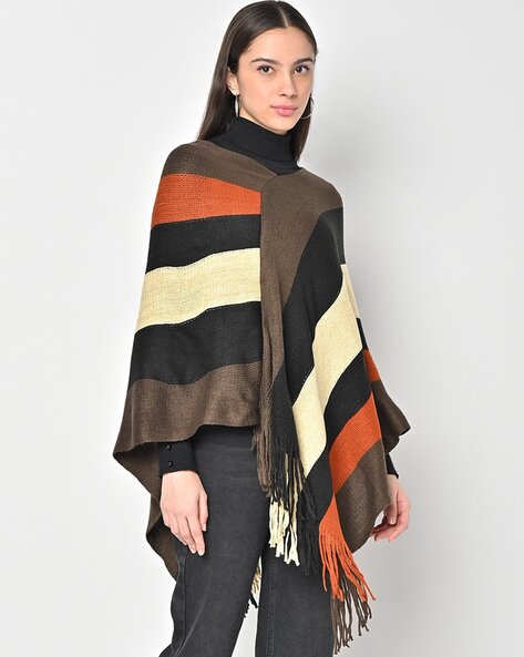 Colourblock Poncho with Tassels Price in India