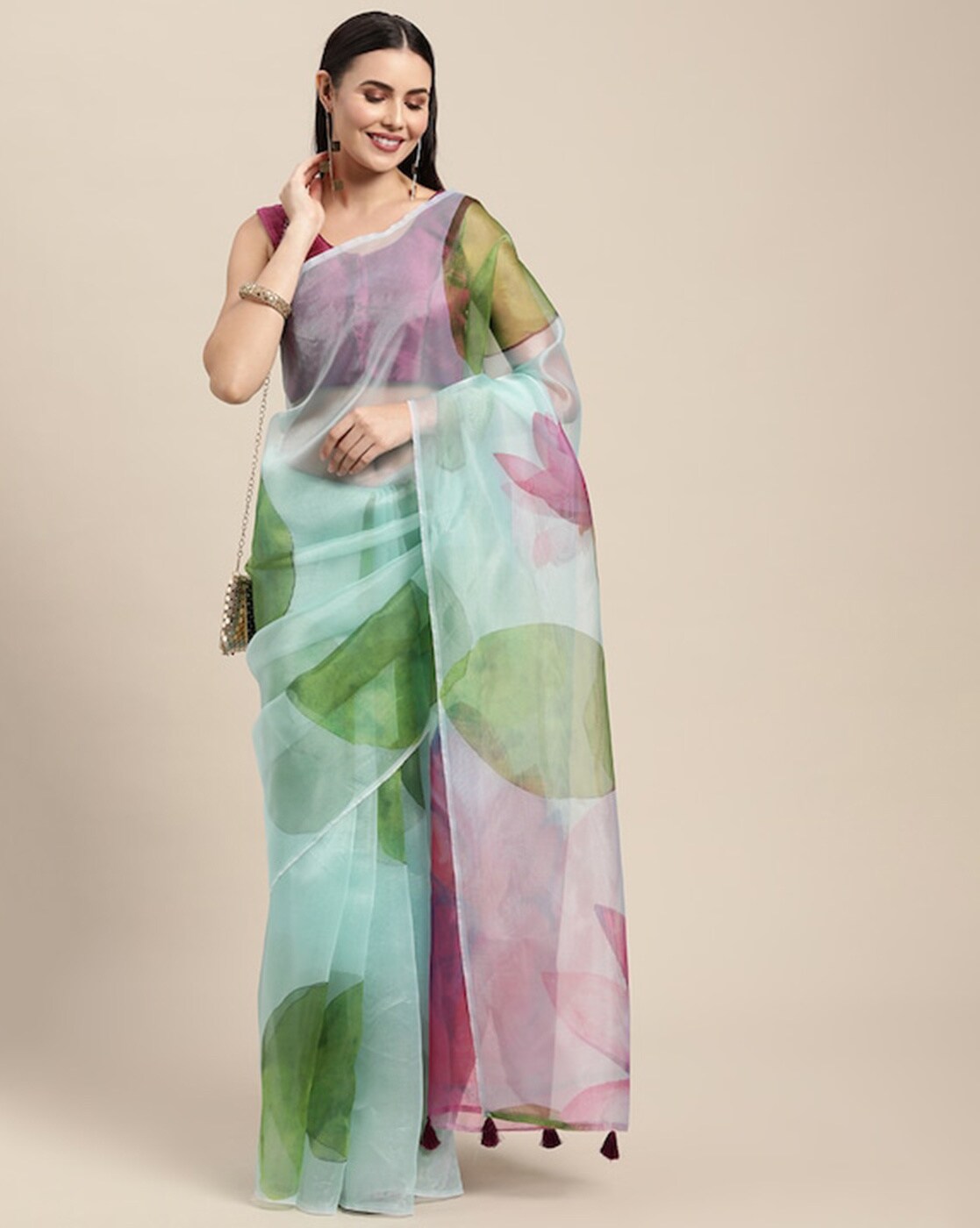 Buy Beige Sarees for Women by Pyos Online | Ajio.com