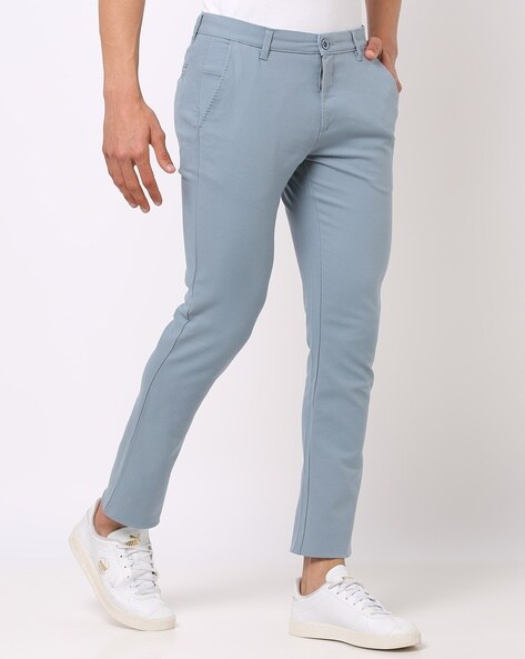 Slim Fit Ankle Length Flat-Front Trousers