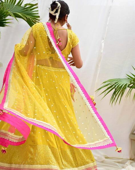 Buy Designer Sarees, Salwar Kameez, Kurtis & Tunic and Lehenga  Choli.Shapely Mustard & Red & Pink Lehenga Choli