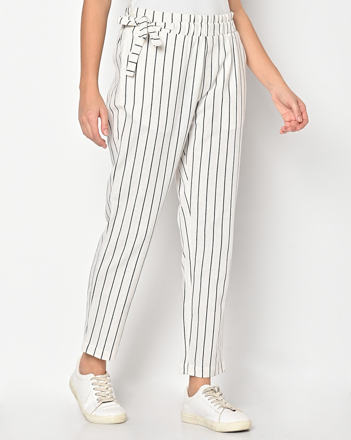 Xpose Trousers and Pants  Buy Xpose Women Navy Blue  White Regular Fit Striped  Trousers Online  Nykaa Fashion