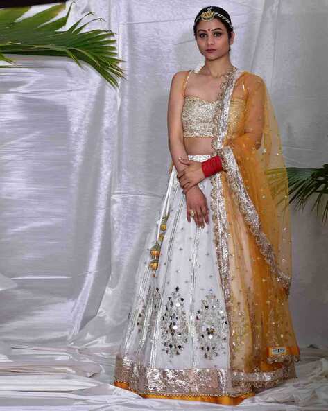 Ivory Net Sequins Embroidered Lehenga Set Design by Astha Narang at  Pernia's Pop Up Shop 2024