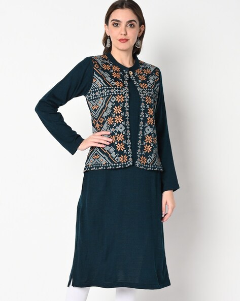kurtas with jacket for ladies - Google Search | Salwar neck designs, Kurti  with jacket, Traditional fashion