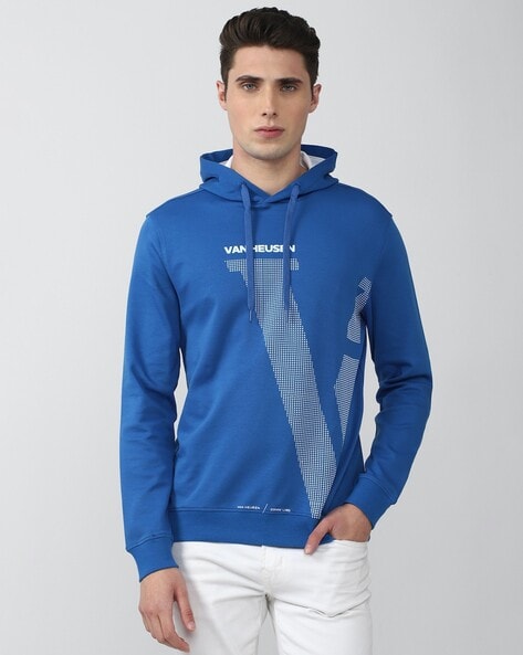 Buy Van Heusen Blue Regular Fit Hooded Jacket for Mens Online