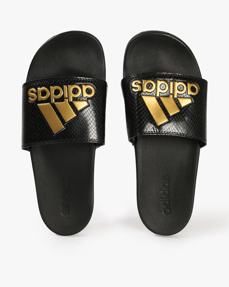 Adidas slides womens discount black and gold