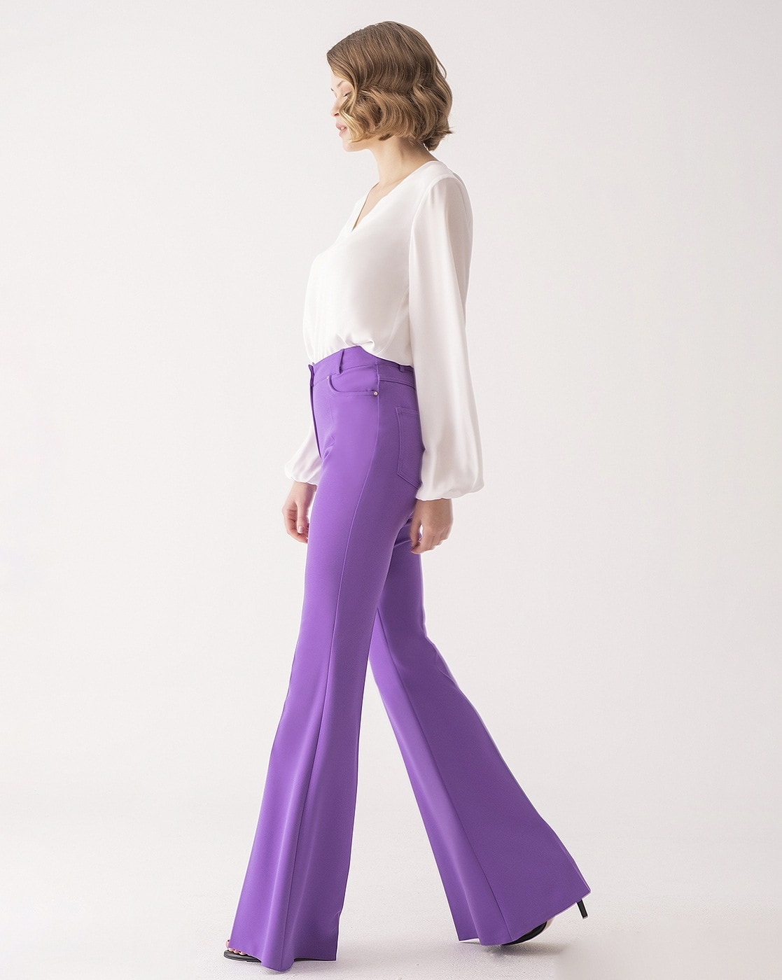 Shaping Disco High Waisted Flared Trousers | boohoo