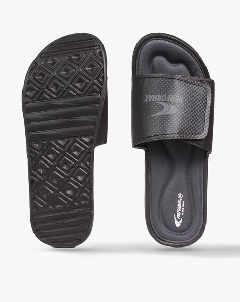 Men Brand Print Slides with Velcro Strap