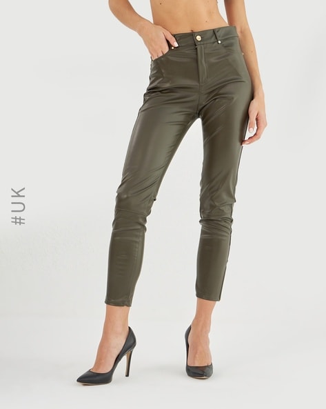 Khaki slim fit hot sale trousers womens