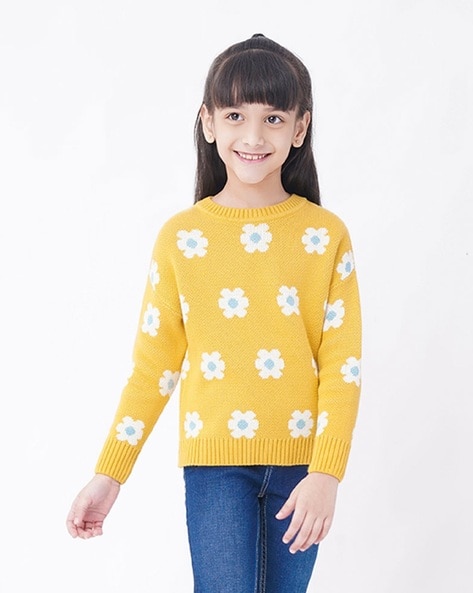 Sustainable Floral-Knit Round-Neck Sweater