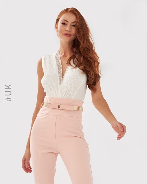 SIMPLY BE Pink Wide Leg Dad Trousers UK 22 Rose Tailored Stretch Waist Plus  NWT | eBay