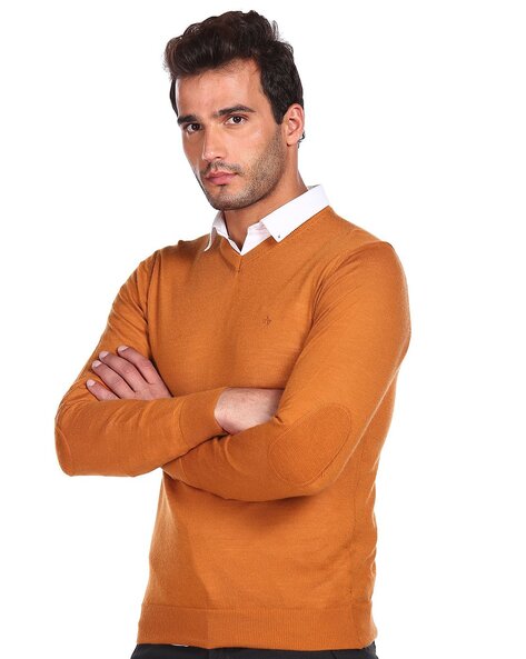 Mens orange 2025 v neck sweater