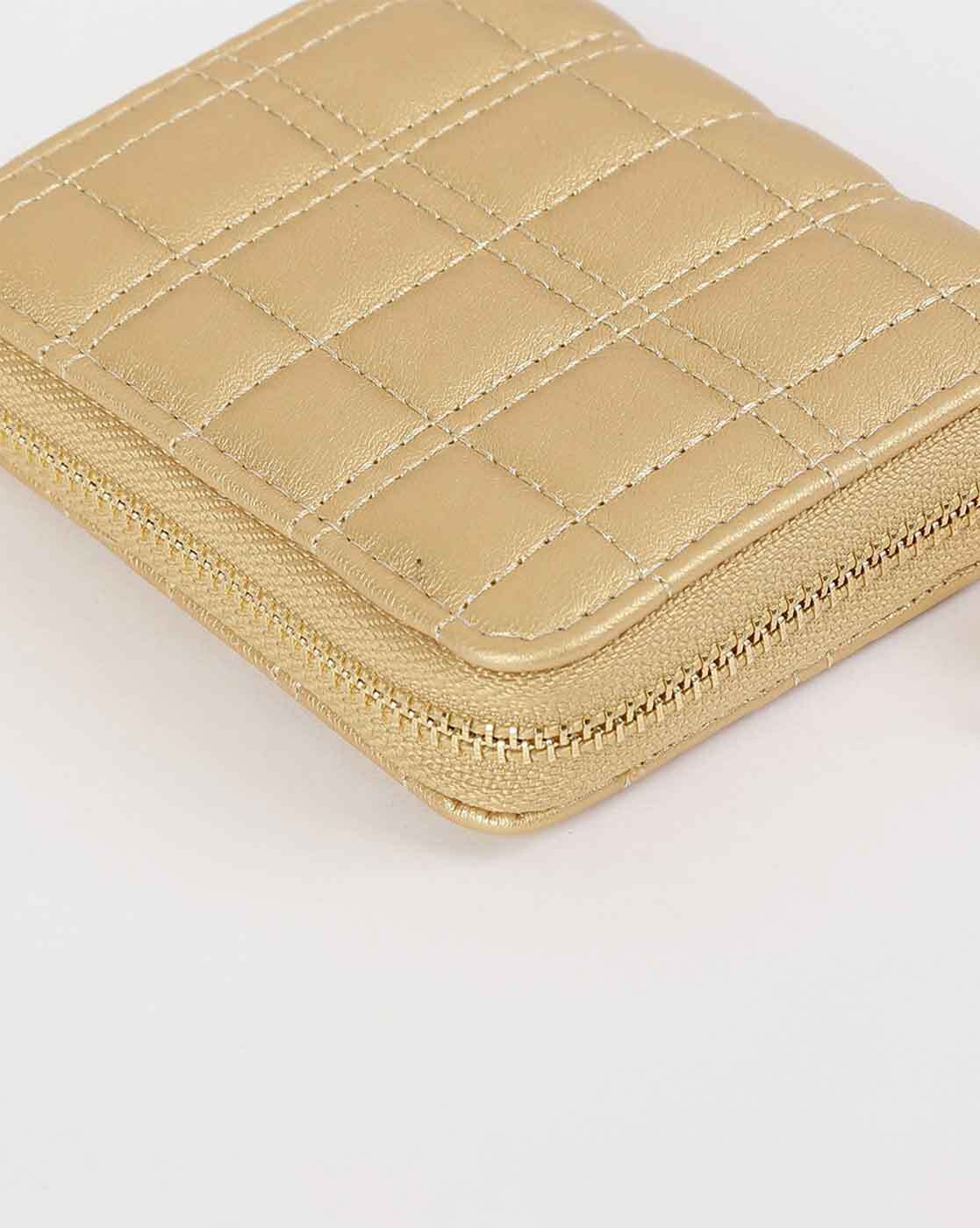 Gold Calfskin Zip Around Wallet