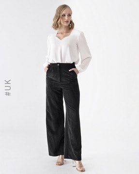 Anistyn High Waist Straight Leg Linen Trousers in White  Oh Polly