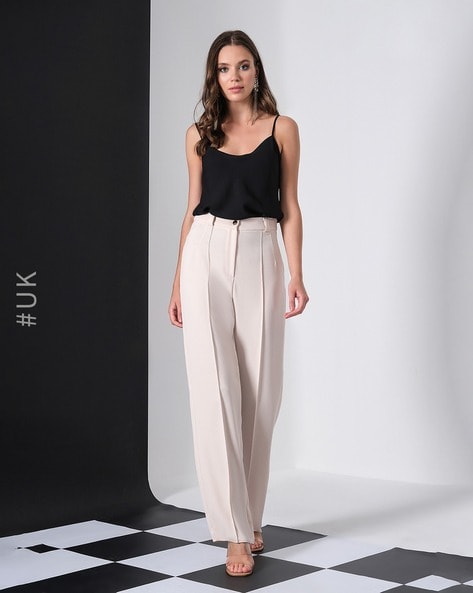 Buy Cream Trousers & Pants for Women by Oxxo Online | Ajio.com