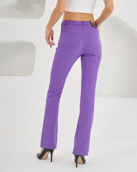 PATRORNA Purple Mid Rise Slim Fit Carrot Trousers