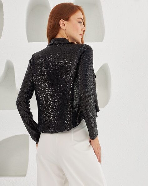 Black Sequin Peak Blazer