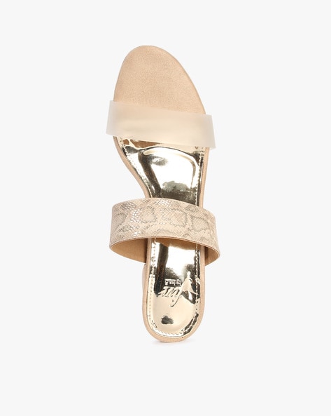 Amazon.com | Perphy Open Toe Dual Straps Block Heels Beige Slide Sandals  for Women - 5.5 M US | Heeled Sandals