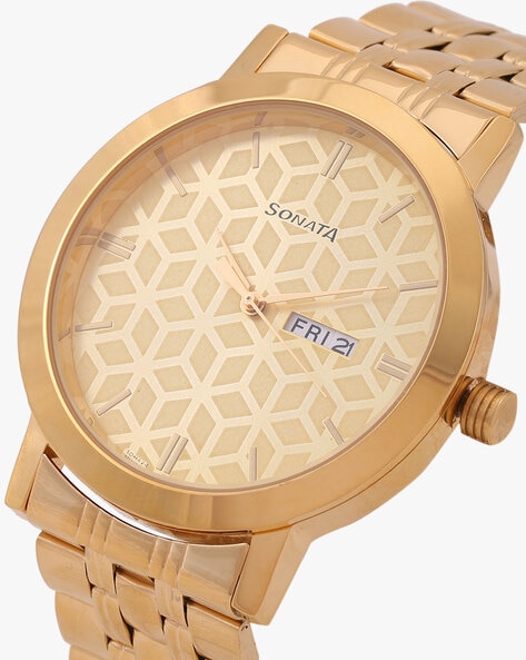 SONATA Golden Dial Analog Watches For Men - 7023YM08 - KAPADAA.COM