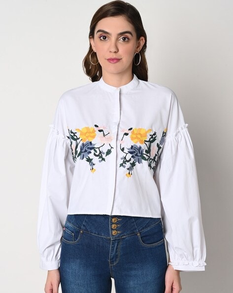 Floral embroidered outlet shirt