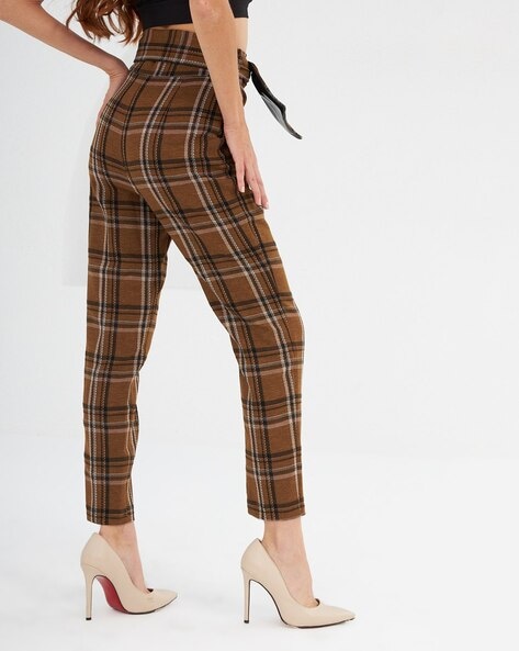 Checked High-Rise Skinny Fit Pants