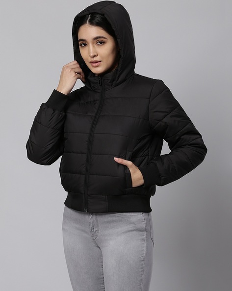 Hooded Puffer Jacket - Black - Ladies