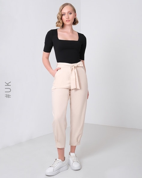 Topshop women's popper utility trouser tie waist cargo paperbag pants size:  12 | eBay