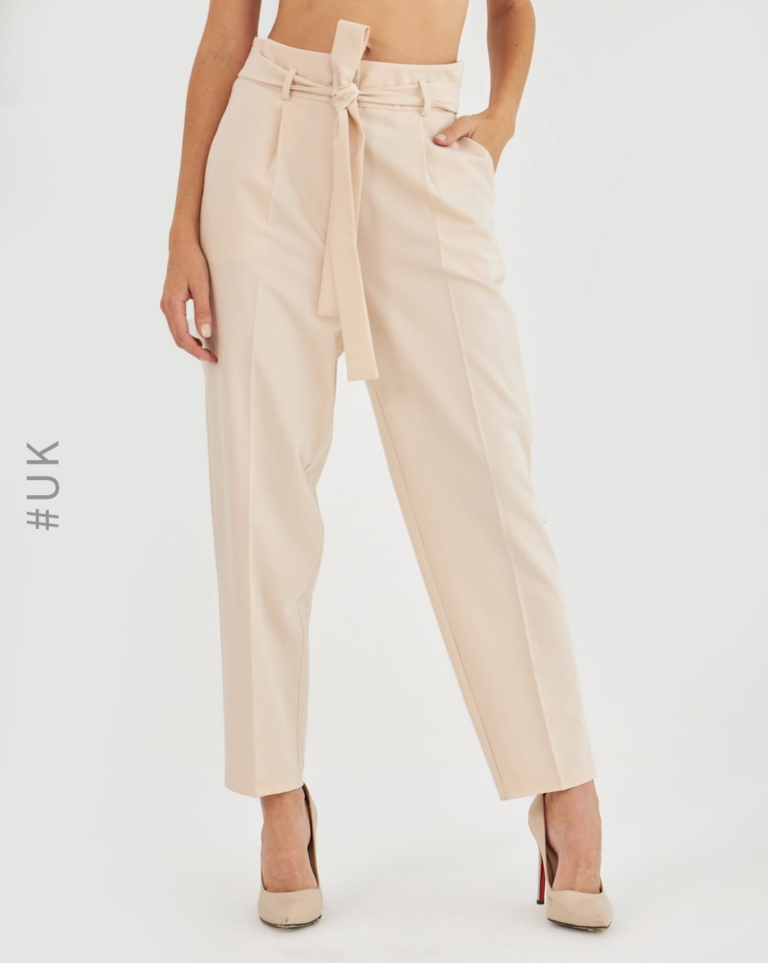 Beige Oxford Cotton Trousers Design by Khara Kapas at Pernia's Pop Up Shop  2024