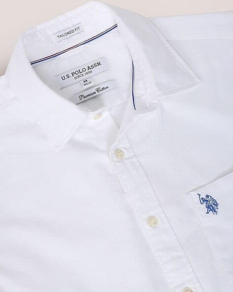 Cut-Away Collar Patched-Pocket Shirt