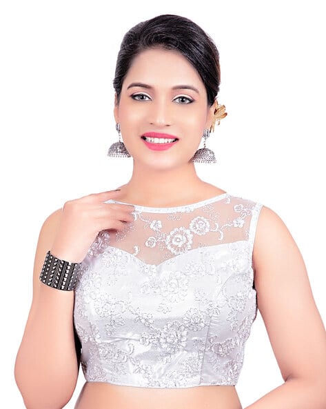 Floral Pattern Boat Neck Blouse