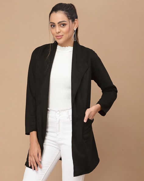 Trendy Cotton Solid Black Shrug Jacket For Woman With Long Sleeves