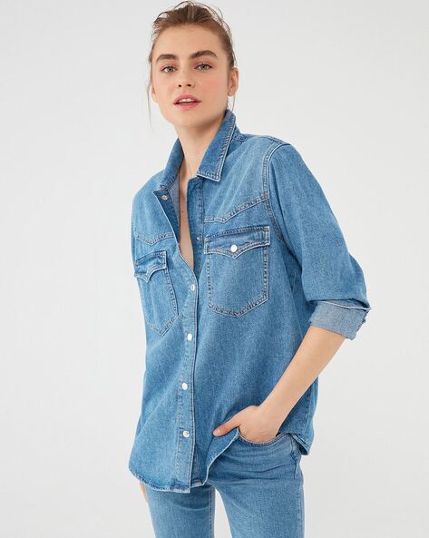 Axels Premium Denim Maddi Fitted Western Snap Shirt In Petrol Over Dye |  Axel's of Vail