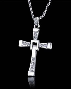 rhodium-plated cubic zirconia-studded cross pendant