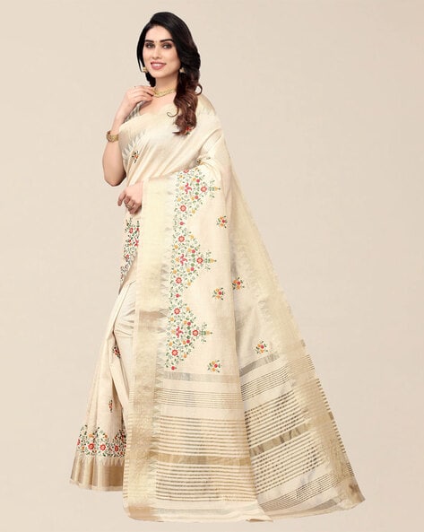 Buy White Color Designer Hand Embroidered Lucknowi Chikankari Saree with  Gota Patti work (With Blouse - Kota Cotton) MC252265 | www.maanacreation.com