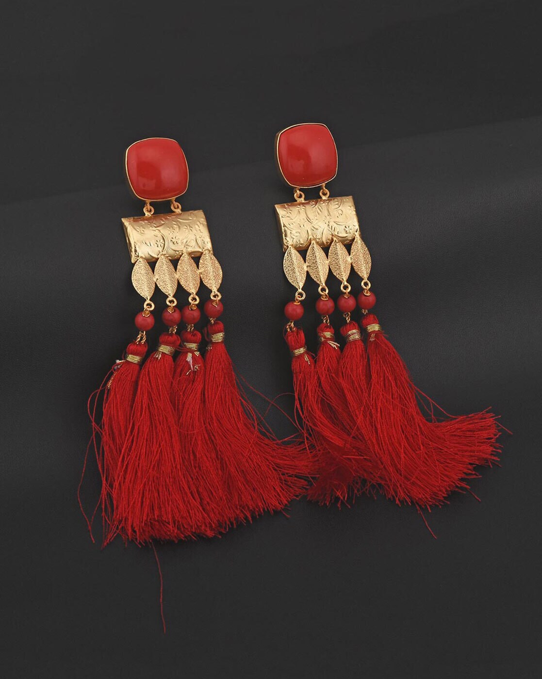 Red and gold hot sale tassel earrings