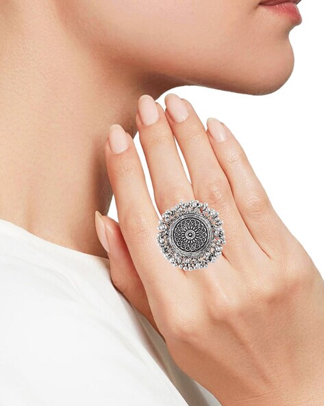 German Silver Oxidised Ghungroo Jewellery Set With Ring & Nosepin – Priyaasi