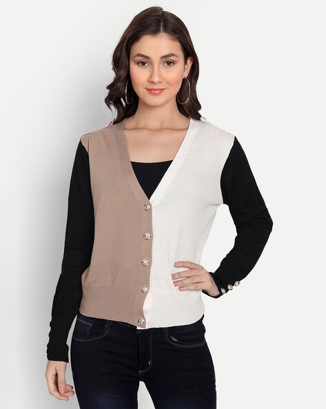 Colourblock Button-Closure Cardigan