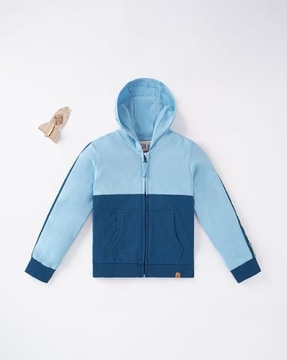 Sustainable Colourblock Zip-Front Hooded Knit Jacket