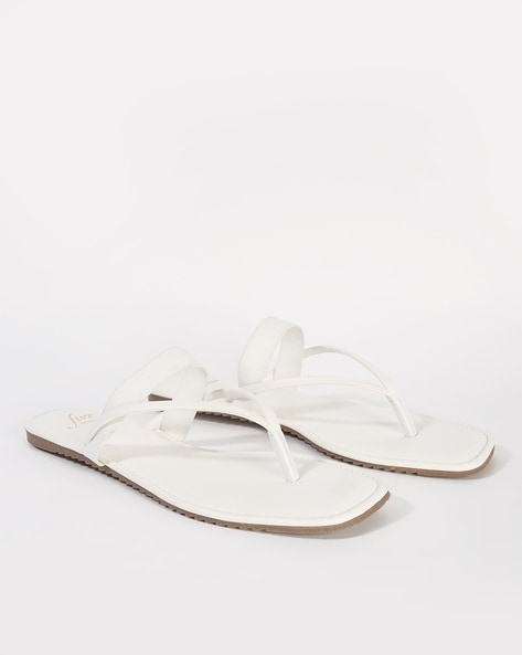 White Basic Toe Thong Strap Flat Sandals