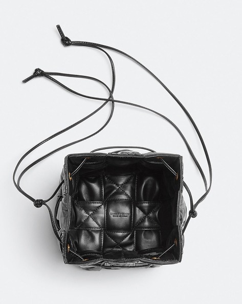 Bottega Veneta Black-Gold Cassette Mini Leather Bucket Bag