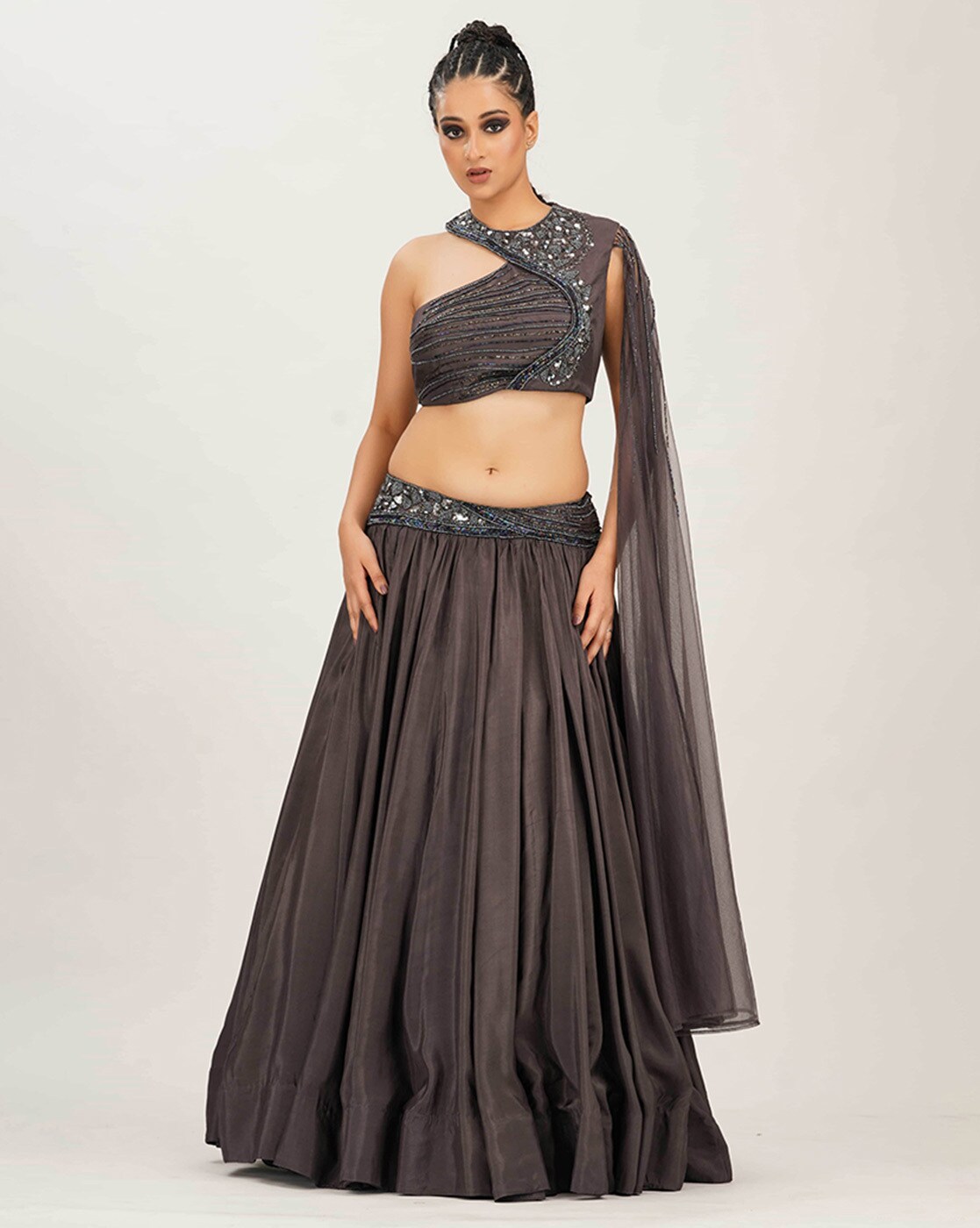 Net Embroidery Lehenga Choli In Grey Colour - LD3210628