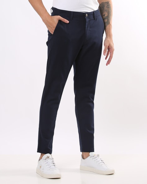 BASICS TAPERED FIT ADRIATIC BLUE COTTON STRETCH TROUSERS-23BTR50172