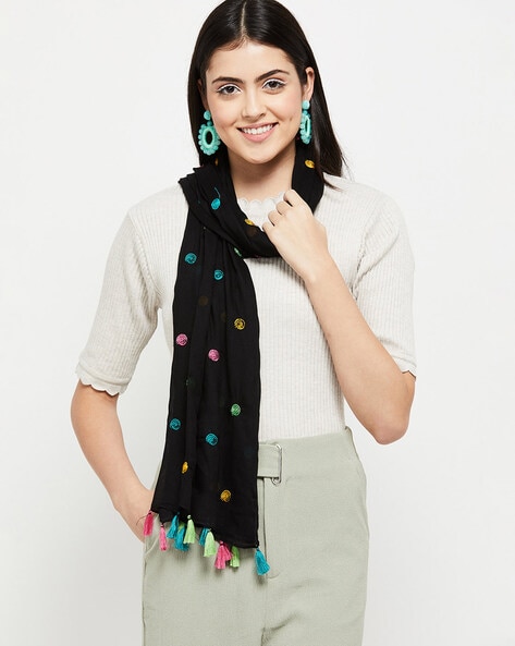 Embroidered Scarf with Tassels Price in India