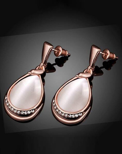 MAHI Rose Gold Plated Stone-Studded Dangler Earrings