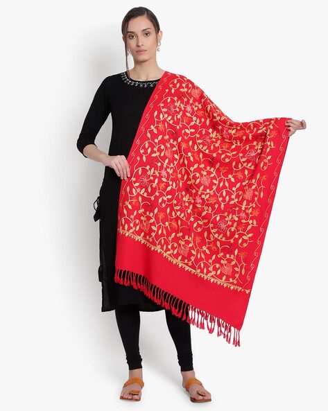 Floral-Woven Shawl with Tassels Price in India