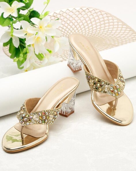 Rhinestone Ball Heel Slide Sandals (Gold) – Palazzo Couture Online